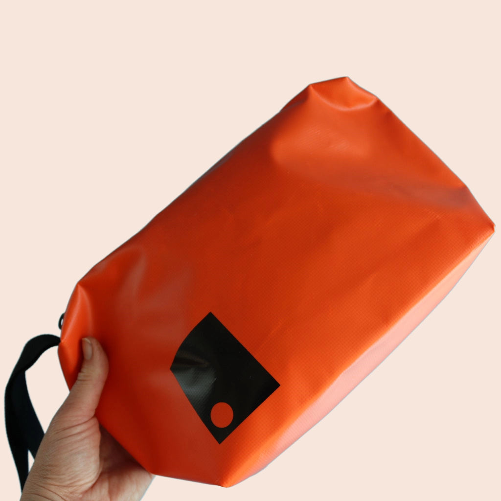 orange dry bag washbag with zip closer and carry strap